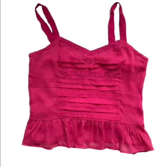 American Eagle Outfitters Tops - Pink American Eagle Ruffle Tank with Lace